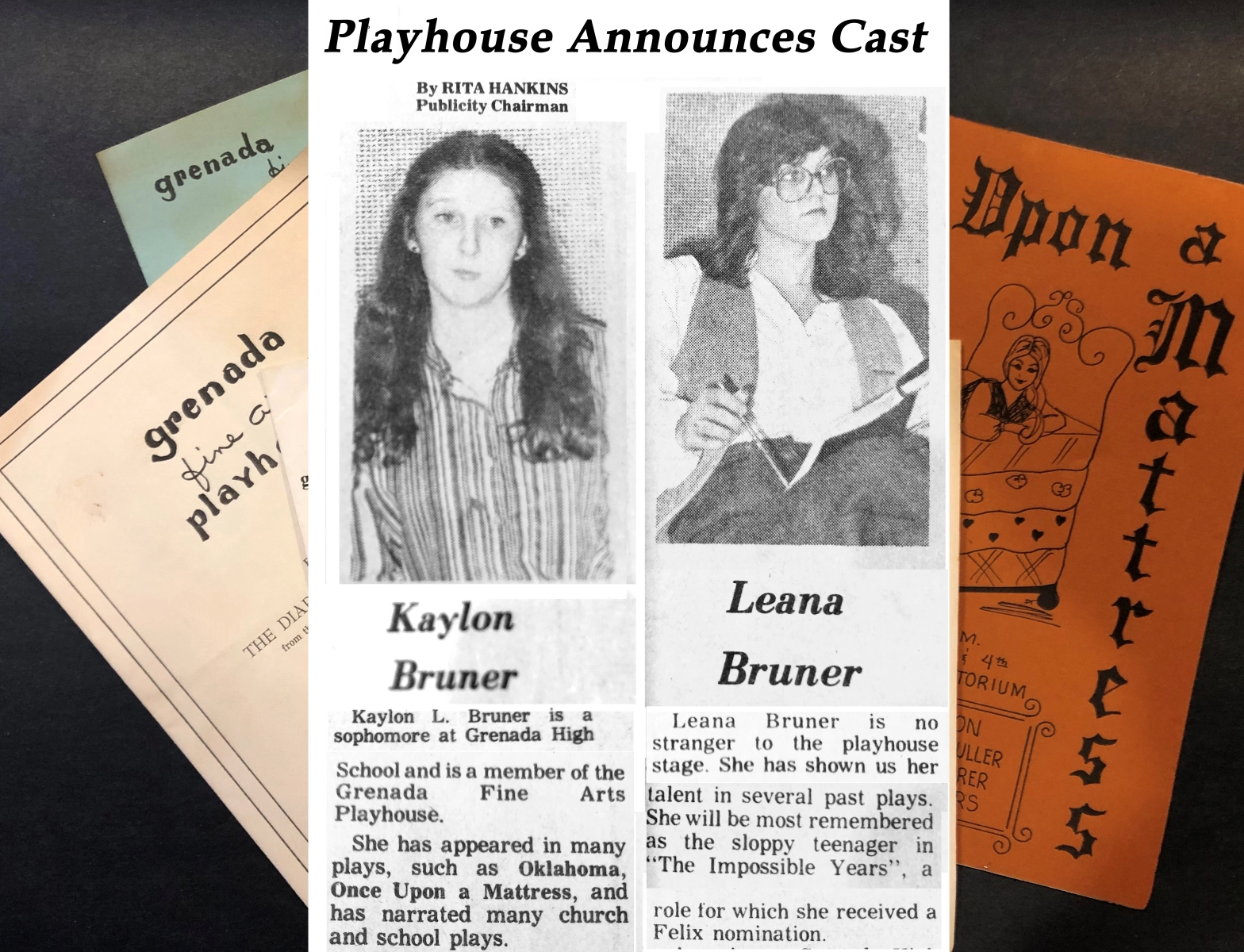 The newspaper clipping above is from an article published in the Daily Sentinel Star, the Grenada, Mississippi, newspaper, on February 4, 1980, after my sister Leana and I were cast in the Grenada Fine Arts Playhouse production of Bells are Ringing.